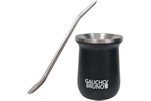 Gaucho Bruno - Mate industriel en acier inoxydable avec bombilla pour boire du Yerba Mate | Facile à nettoyer | Confortable à tenir | Garde au chaud plus longtemps, noir