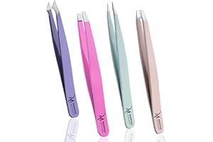 MAHFOOZ INSTRUMENTS Mahfooz Tweezers Set, 4 Pieces Professional Eyebrow Plucking Tweezers for Women and Men, Ingrown Hair Remove and Splinter, Blackhead and Tick Remover, (Multi Colour 4 Pcs)