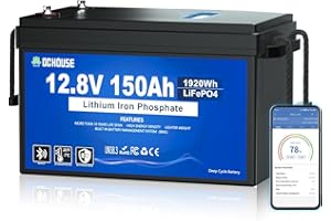 DCHOUSE 12V 150Ah LiFePO4 batterie au lithium avec Bluetooth,protection contre les basses températures,4000-10000 cycles,batterie au lithium à cycle profond,idéal pour les caravanes,système solaire