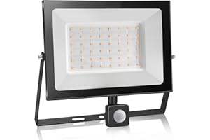 bapro 50W Faretto LED da Esterno con Sensore di Movimento,Bianco Caldo 3000K Faretto LED da Esterno LED floodlight, IP65 Impermeabile, per Parcheggio, Ingresso, Corridoio, Garage…