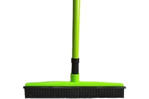 VINXAN Miracle Balai en caoutchouc à poils de balai grattoir pour poils d'animaux domestiques Balai à poils doux en caoutchouc avec raclette longue poignée réglable Vert