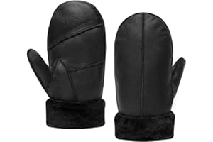 MGGMOKAY Hombres Guantes de Cuero,Invierno Mitten Shearling Guantes de Piel de Oveja Caliente