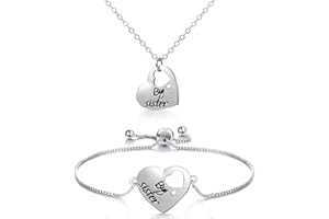 Yaomiao Charm Sister Bracelet Necklace Set Big Sister Little Sister Jewelry Set for Sisters Friends Birthday Graduation