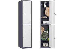 Sightlife Metal Locker Storage Cabinet, Steel Wardrobe Locker with Lockable Doors, Metal Cabinet Office Storage Cabinet with 2 Adjustable Shelves and Hooks for Home, School (2 Door)