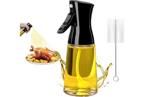 Leaflai Pulverizador de aceite de cocina de vidrio - 180ml Vidrio grueso Nueva botella de spray de aceite, Nebulizador de freidora de aire caliente con cepillo (Moderno)