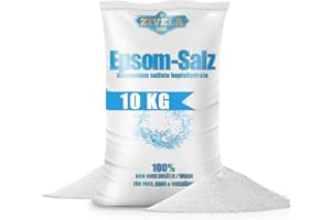 ZIVELA Epsom Sel de bain 10 kg | Sel de bain d'Epsom 10 kg | Sel d'Epsom sulfate de magnésium | Qualité pharmaceutique – 100 % pur | Sel naturel (2 x 5 kg)
