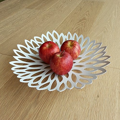Obstschale mit durchbrochenem Blattmuster, Metall, Schwarz, Weiß schwarz - 3