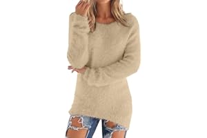 YCBMINGCAN Teddy Fleece Pullover Damen Grosse Grössen Fleecepullover Einfarbig Rundhals Sweatshirt Ohne Kapuze Langarm winterpullover Warm Oberteil Casual Sweatshirt Thermo Shirt Damen
