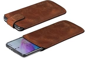 Suncase Ledertasche Etui kompatibel mit Samsung Galaxy A56 5G Hülle Innenmaße: 168 x 82 x 15 mm (geeignet für Dicke Bumper/Backcover Modellen) in antik Coffee