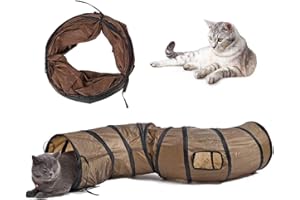 Andiker Katzentunnel, S-Form, Katzentunnel, Haustierrohr, zusammenklappbar, Spielspielzeug für drinnen und draußen, Training und Laufen, Katzenpuzzle-Spielzeug mit 2 seitlichen Löchern (braun)