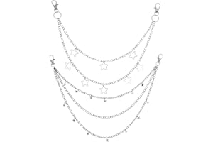 YBEATY Hip Hop Pants Chain Star Silver Y2k Jeans Belt Chains Cute Vintage Punk Chunky Trouser Pocket Keychains Goth Rock Layered Wallet Jewelry Accessories for Women Men Girls