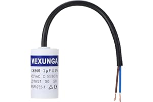 VEXUNGA Condensatore Avviamento 1uF 450V SH Condensatori CBB60 AC per Motore Elettrico 450VAC 1µF 30x51MM 50/60Hz con Cavo