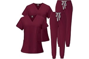 Meichoon Conjunto Médico 2PCS Uniformes de Trabajo Médico Cuello en V Top de manga corta con 3 bolsillos Pantalones elásticos Secado rápido y absorbente del sudor DK05