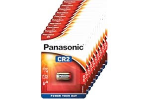‎PANASONIC Panasonic CR2 cylindryczna bateria litowa do lekkich urządzeń o dużej mocy, takich jak czujniki dymu, lampy nagłowne (tzw. czołówki), kamery, 3 V, 10 opakowań (10 baterii
