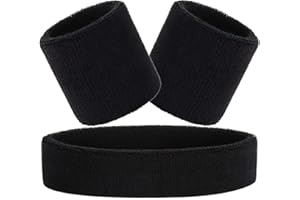 Hatstar 3-teiliges Schweißband Set | 1x Stirnband + 2X Schweißbänder für Handgelenke | Stirnband Damen & Herren | Accessoire für Karneval & Fasching Aerobic Kostüm