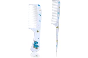 BOXOB 2pcs Mignon Set Peigne, Fin à Dents Serrées & Queue Rat Peigne Coiffant Mini Bébé Brosse Cheveux Plastique Outils Accessoires pour Tout-Petits Femmes Tous Types Cheveux (Dinosaure Bleu)