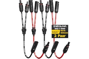 enernova 6 mm² Solarkabel Y Verteiler, 1Y2 Y Stecker Solar Paar, 10AWG Solar Y Kabel (M/MF und F/FM), PV Y Kabel IP68 Wasserdicht DC1500V für Solaranlage Photovoltaik (2 Paar-1Y2-6MM2)