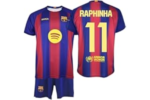 GENÉRICO F.C. Barcelona - Kit Infantil 25/26 | Camiseta + Pantalón | Diseño Oficial Raphinha Nº11 | Escudo y Logos Serigrafiados | Tejido Transpirable