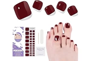 DUKASOU Tiras de gel semicurado para pies, 32 pegatinas para esmalte de pies, pegatinas de uñas de gel, de esmalte de uñas de larga duración para mujeres y niñas (Verter vino tinto)