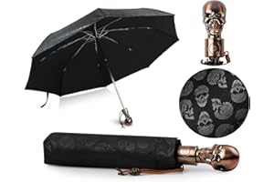 ds. distinctive style Parasol pliable en forme de tête de mort - Ouverture et fermeture automatiques - Pour la marche - Avec couche en caoutchouc noir anti-UV, Noir , taille unique
