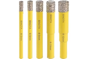 Forets diamant à sec et humide avec tige arrondie BINOTA, Lot de 5 forets 5 6 8 10 12 mm pour granit, marbre, carrelage, maçonnerie, pierre, brique