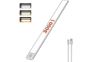 SKELO LED Lampe de Placard avec Détecteur de Mouvement 40 CM 3000mAh Rechargeable USB-C, 3 couleur 3 modes Dimmable, Éclairage étude de Cuisine Veilleuse Escalier Montage Magnétique (P|40CM-1)