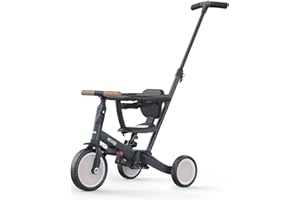 newyoo Toddler Trike with Parent Handle for 1-3 year old, Toddler Bike, Baby Balance Bike, Birthday Gift & Ride-On Toy for Boy & Girl, 5 in 1 Kids Tricycle with Safety Guard, TR008, Dark Grey