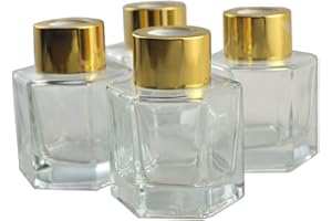 Ougual Juego de 4 Botellas difusoras de aceites Esenciales de Columna Hexagonal (Gorras de Oro, 60ML)