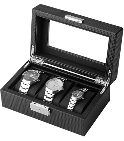 Boîte à Montres Riveryy Avec Couvercle Verre - 3 Compartiments Velours | Rangement Pour Montres Et Bijoux