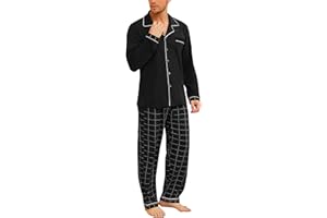 Bresdk Pijama Hombre Invierno Algodon Ropa de Dormir con Botones Pijamas Largos Manga Larga Dos Piezas