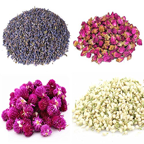 TooGet des Pétales de Fleurs et de Bourgeons Comprend Lavande, Rose, Gomphrena Globosa, Jasmine, Thé Vert en Vrac Fleur pour Faire de l'huile Botanique, Parfait pour Toutes Sortes de Métiers