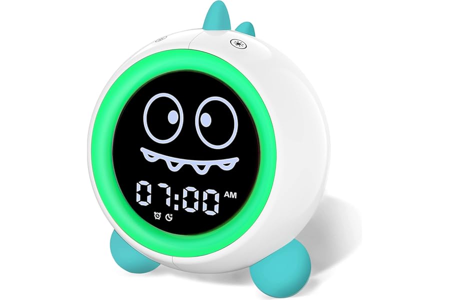 H-chin Kids Alarm Clock, Toddler Sleep Training Clock with Night Lights, Sound Machine, Time to Wake Grow Clock for Children (Green)
