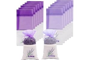 UZEXYO 12Pcs Lavender Bags for Wardrobes,Fresheners Scent Potpourri Pouches Aroma for Fill Dry Dried Lavendar Flower,Closet Cupboard Drawers Fragrance,Muslin Empty Sachets Bag,Storage Repellent