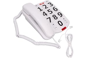 PILIPANE Telefono Classico Semplice Bianco con Pulsanti Grandi,Telefono con Pulsanti Grandi, Telefoni Fissi Domestici con Volume Regolabile per Anziani