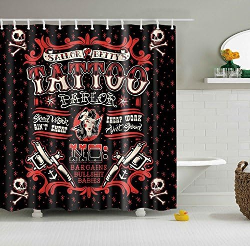 Anti-Mould Different Designs Bathroom Bath Panel Curtain Digitally Printed Shower Curtain With Curtain Rings, Tattoo, 180  x  180  cm