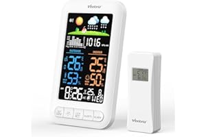 Vexloria Station MéTéO Sans Fil Avec Capteur ExtéRieur, ThermomèTre IntéRieur, HygromèTre IntéRieur Avec Affichage De La TempéRature, PréVisions MéTéOrologiques, Alarme, Version Améliorée Blanc