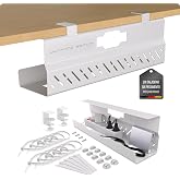 Desk Cable Organizer &ndash; Tray Under Table (White, 1 Unit) | Collect cables and power strip &middot; Stable stand &middot; Quick access &middot; Clea