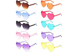 BOZILY Party Glasses, Rimless Heart Shaped/Retro Round Sunglasses, Multipack Eyewear for Party Fancy Dress Costume, Love Heart| Funky Glasses for Men Women Boys Girls Adults & Kids…
