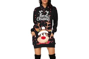 Alueeu Vestido Mujer Navidad Otoño Invierno Sexy Suéter Elegante Manga Larga de Cuello Redondo Navideño Sudadera con Capucha Hoodie Pullover Casual Jerseys Abrigo Deportiva Falda Largo