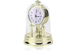 HERCHR Reloj De Mesa Vintage, Reloj Despertador Digital Retro, Reloj Despertador Analógico Retro con Tapa, Silencioso, Diseño Redondo para Mesa Y Escritorio, Color Oro