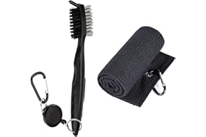 QeeHeng Spazzola per Mazze da Golf e pulitore per scanalature, 2 Pezzi Accessori per Mazze da Golf, con moschettone Retrattile in Alluminio e Impugnatura Comoda