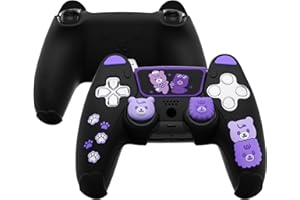 PlayVital Controller Silicone Case do ps5 z Nakładkami Kciuki,Cute Bear Ochronny Etui do ps5 Stacją Ładującą z Sticker Touchpad,Kawaii Silikonowy Pokrowiec do ps5-Czarny & Fioletowy