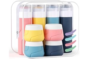Alyvisun Set da 14 Contenitori da Viaggio in Silicone, Flaconi da Viaggio 100 ml & Vasetti 30 ml con Accessori, Kit Viaggio Liquidi Antiperdita e Ricaricabile per Shampoo, Lozione, Creme