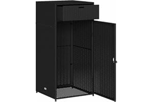 vidaXL Outdoor Storage Cabinet - PE Rattan Garden/Patio Furniture - Black, Powder-Coated Steel Frame, Weather- Material, Ample Storage - 55x55x111cm