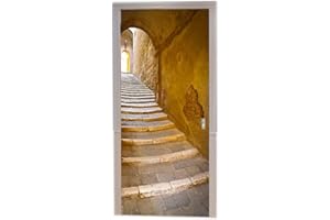 A.Monamour Adesivo Porta Autoadesiva Gradini in Pietra Scale Scalinata Vicolo Stretto Italia Toscana Città Medievale Antica Architettura Vinile PVC Adesivi per Porte Interne Pellicola Adesiva Sticker