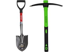 Xforst Set de Jardinage avec Pioche et Mini Pelle, avec des Manches en Fibre de Verre et têtes en Acier Forge. Solides et légères. Idéale pour Le Jardinage, la randonnée et la Prospection.