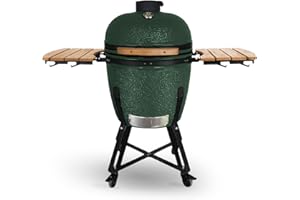 CREATE/BBQ KAMADO/Barbacoa ahumadora de cerámica verde 21 pulgadas/Puede asar, ahumar y cocinar, con regulador de temperatura y dos fuentes de ventilación.