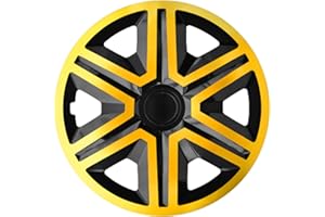 Ohmtronixx Action Tapacubos de 16 pulgadas, juego de 4 unidades, color negro y dorado, de plástico ABS