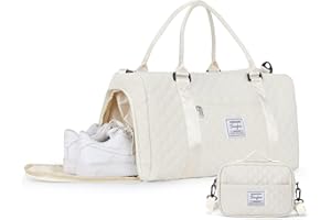 WEPLAN Reisetasche Damen Sporttasche mit Schuhfach & Kulturtasche Handgepäck Tasche Weekender Bag Schwimmtasche,Wasserdicht Travel Duffle Bag,Overnight Weekend Fitnesstasche für Reise Gym,Beige