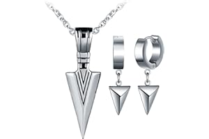 INFINIONLY Bijoux Parures de Colliers et Boucles d'oreilles en Acier Inoxydable pour Hommes Garçons Fashion Pendentif Flèche et Créoles Bagues d'oreilles de Flèche pour Adolescents